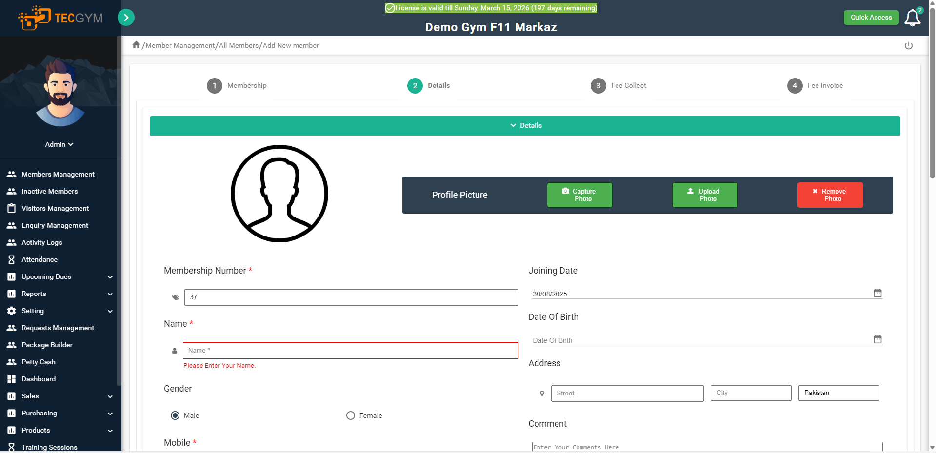 TecGym Add New Member Registration Software
