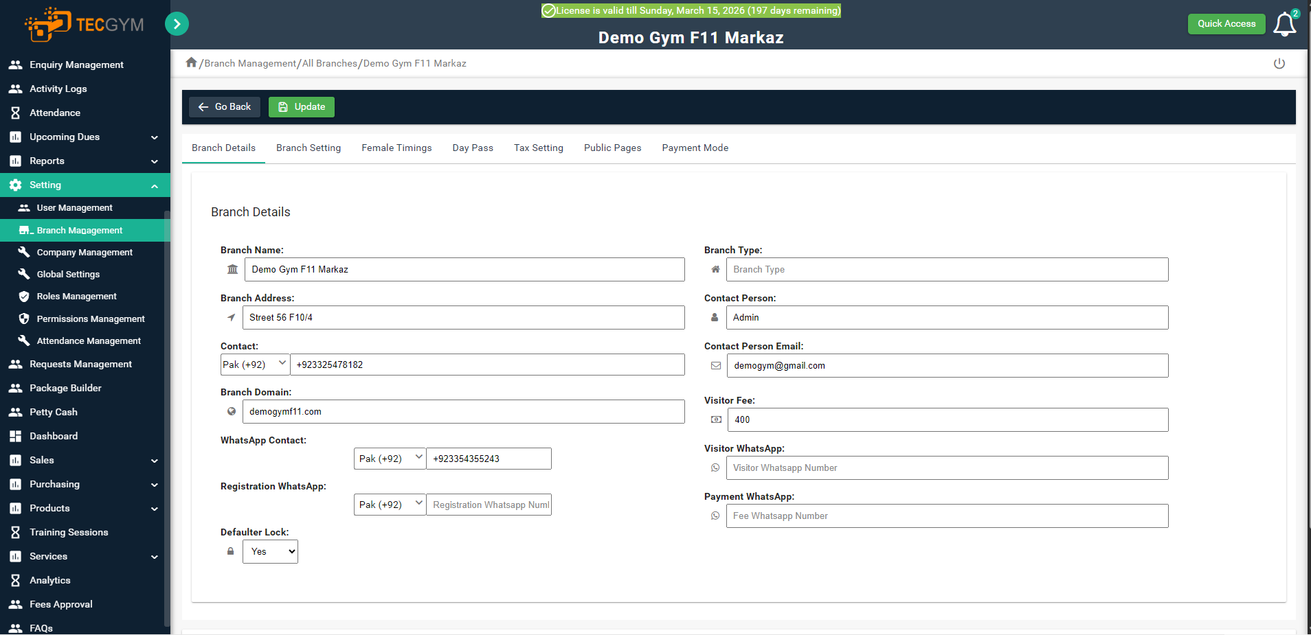 TecGym Multi-Branch Gym Management Software