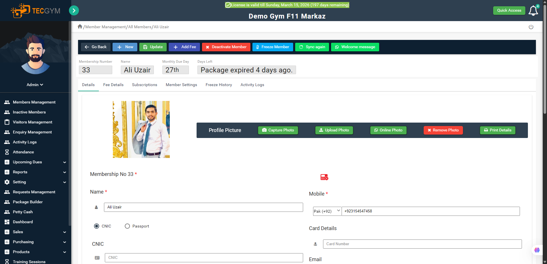 TecGym Member Detail and Profile Management System