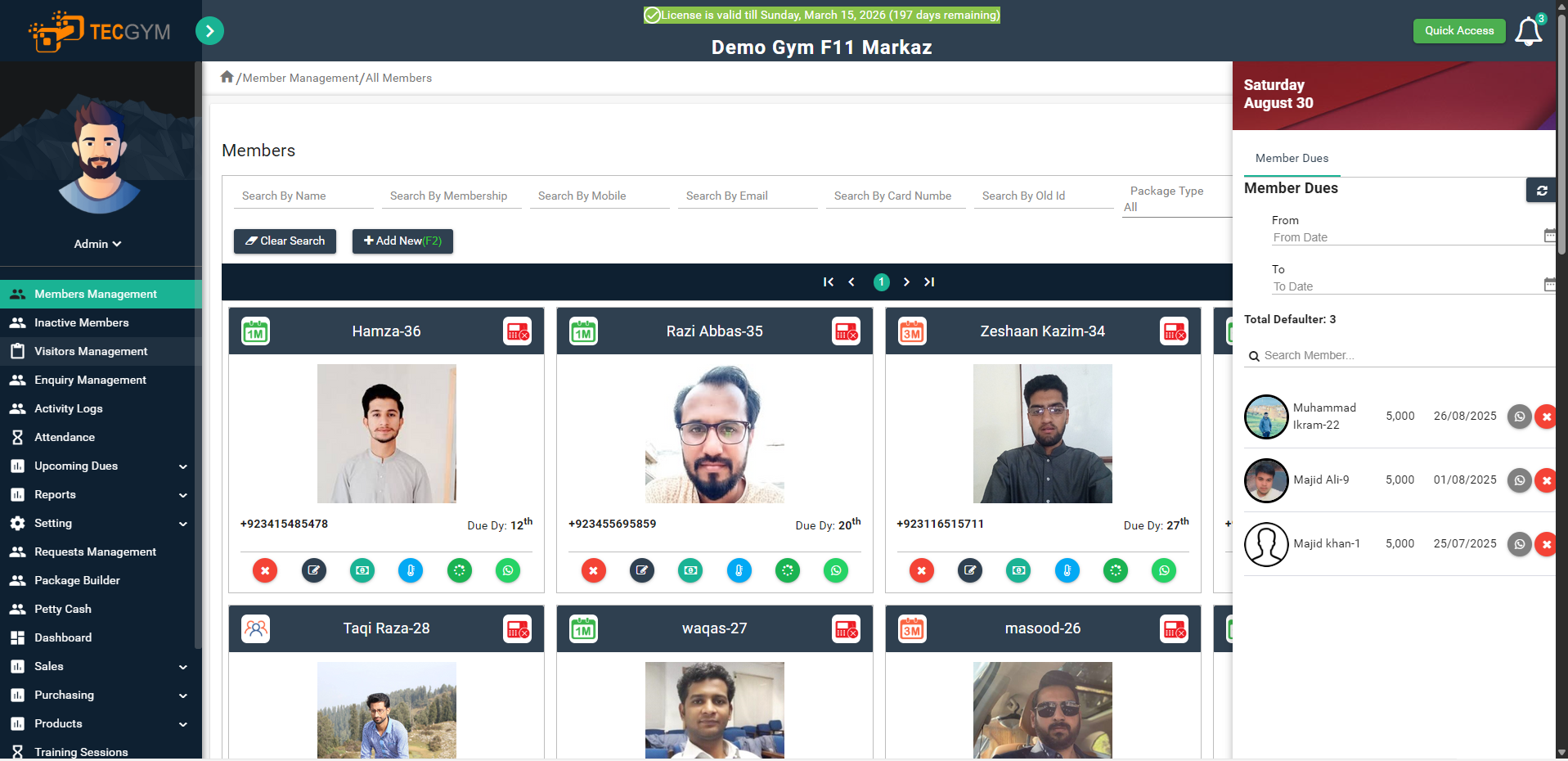 TecGym Defaulter Notifications and Alerts Software