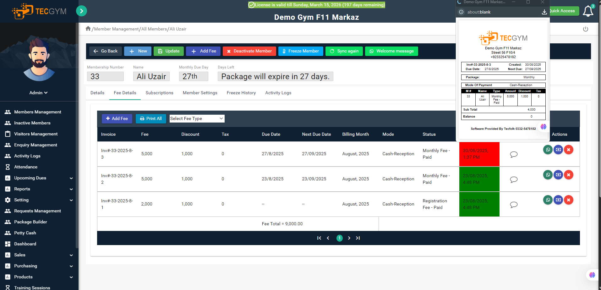 TecGym Automated Invoice and Billing Software