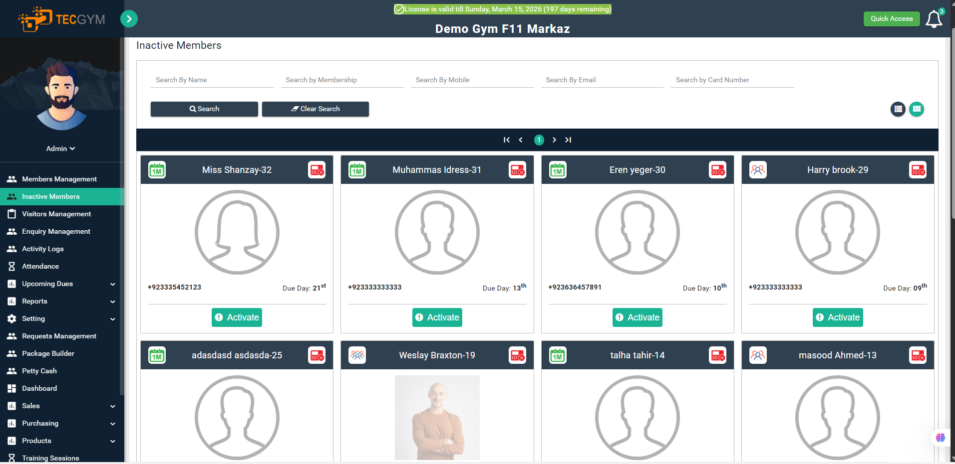 TecGym Inactive Members Management Software for Gyms
