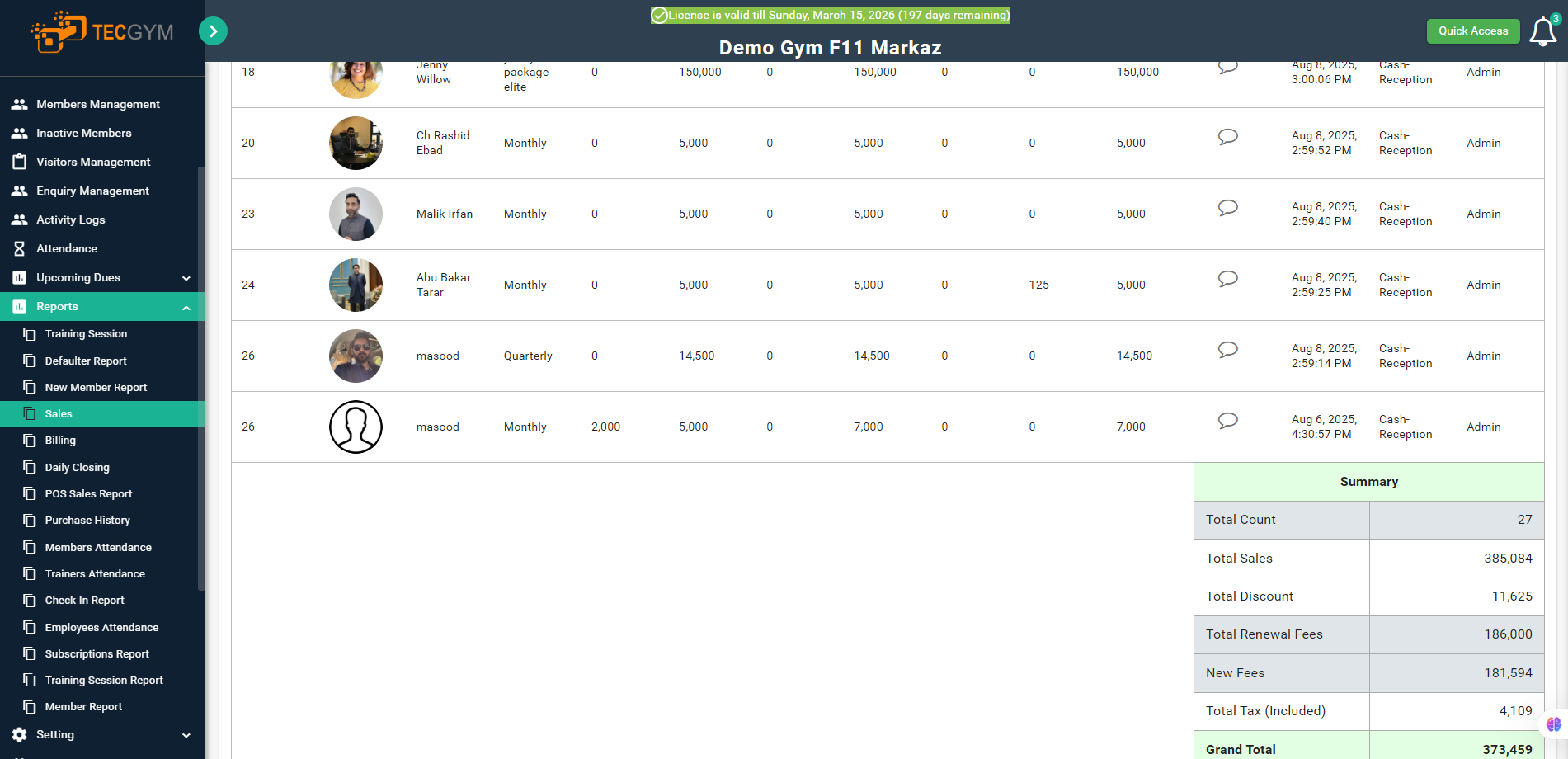 TecGym Sales Report and Revenue Summary Software
