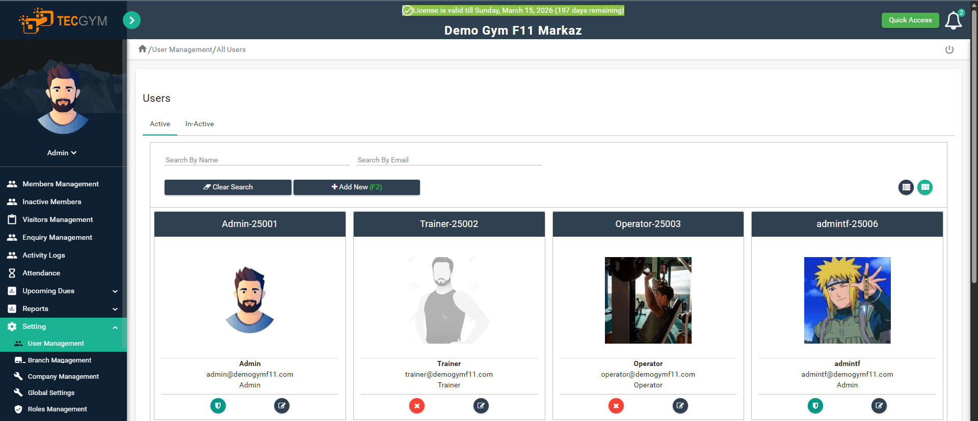 TecGym User Management and Access Control Software